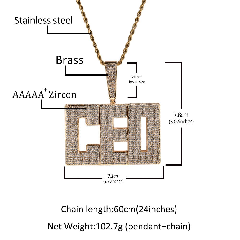THE BLING KING Crown Bail Custom Big Size Initial Letters Pendant Micro Paved Out CZ Nameplate Necklace Fashion Jewelry For Gift - Luxory Prime