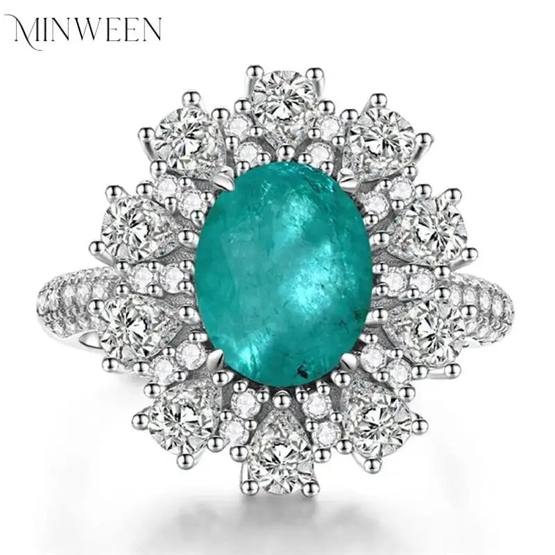 Vintage 925 Sterling Silver Ring 8*10MM Oval Lab Paraiba Tourmaline Gemstone - Luxory Prime