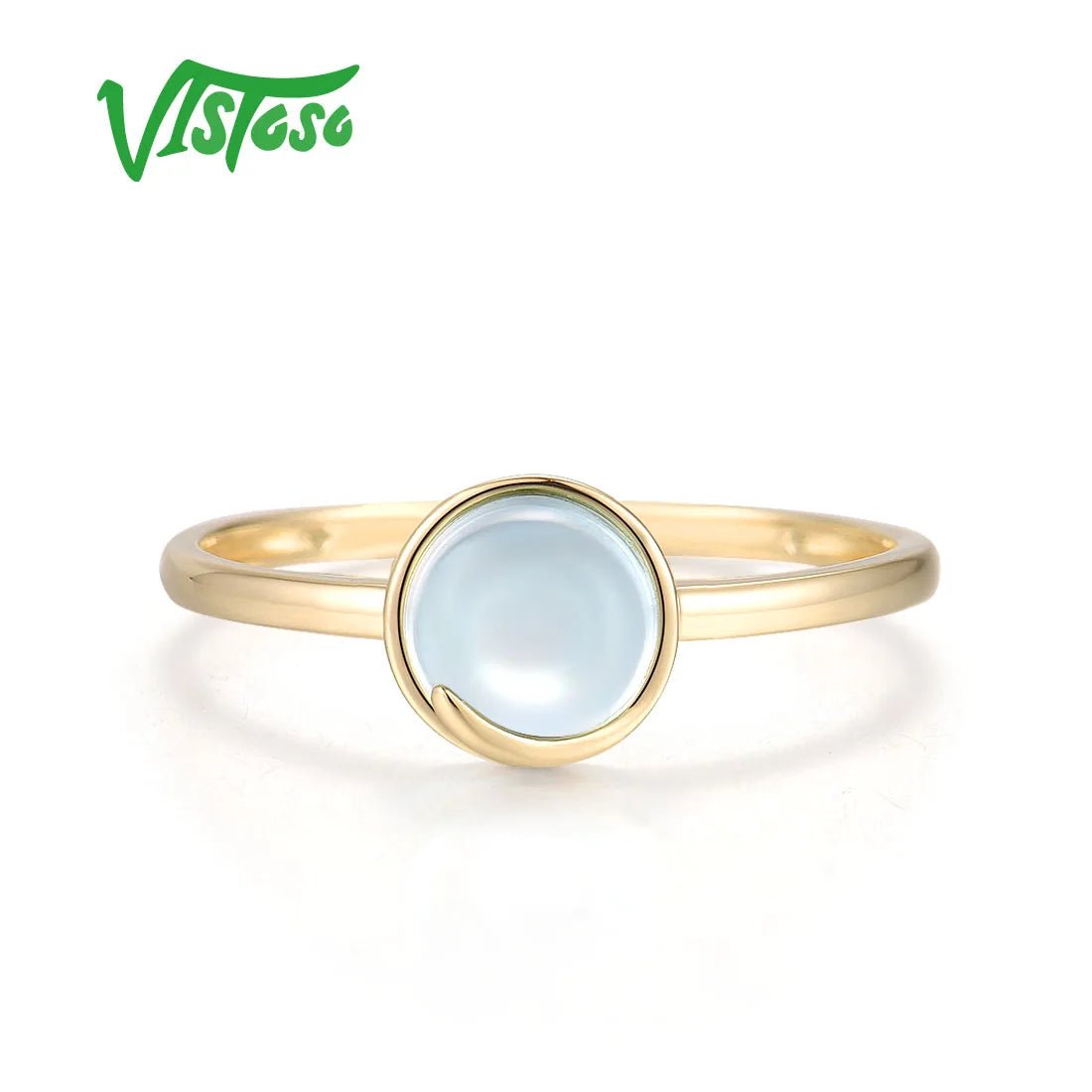VISTOSO Pure 14K 585 Yellow Gold Rings For Women Genuine Sky Blue Topaz Solitaire Classsic Delicate Round Wedding Fine Jewelry - Luxory Prime