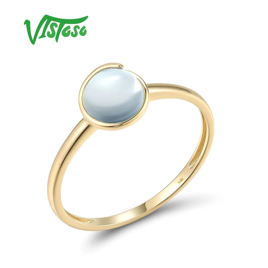 VISTOSO Pure 14K 585 Yellow Gold Rings For Women Genuine Sky Blue Topaz Solitaire Classsic Delicate Round Wedding Fine Jewelry - Luxory Prime